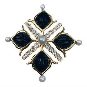 Vintage Hutton Wilkinson Gold Pearl Crystal Brooch